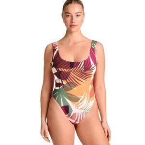 Vitamin A Dark Multicolor Palm Print Scoop Neck 1 Piece Swimsuit
